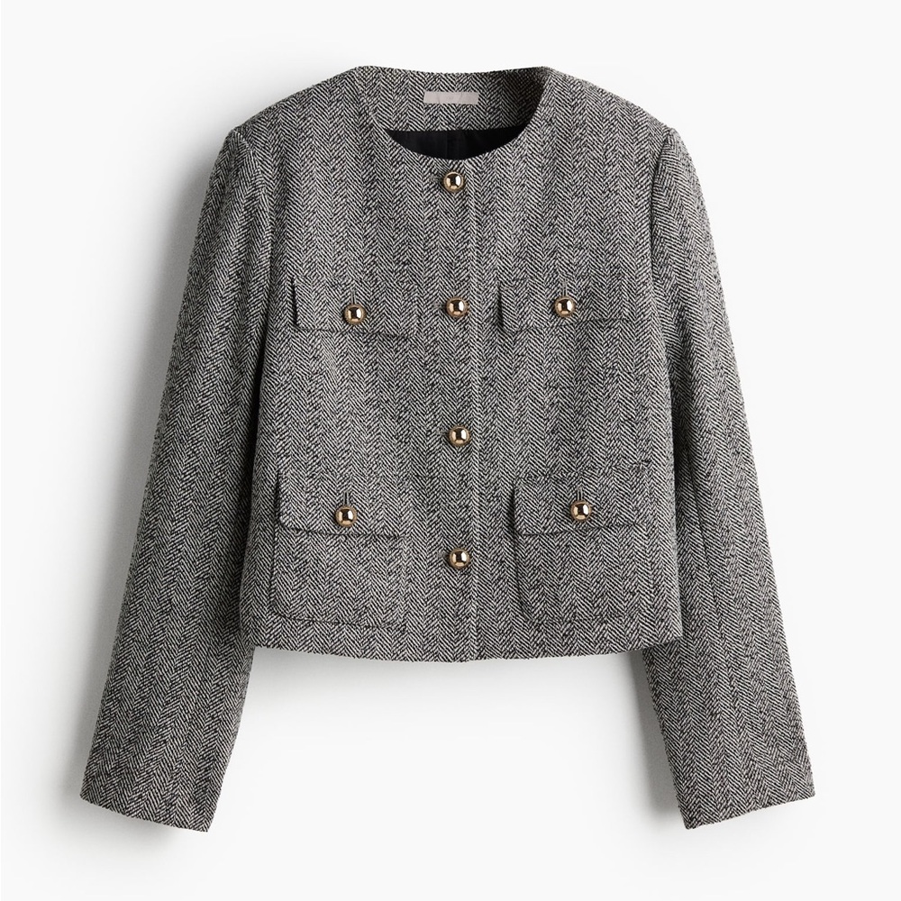 Grey/Herringbone-Patterned Jacket - image 1